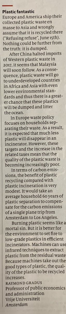 thisisgeography's tweet photo. Interesting comments in The Economist this week. Lots of our recycling ends up in landfill. To offset the carbon used on a flight from Amsterdam to LA you’ll need to sort your rubbish for 60 years! https://t.co/6yTIC0s3U2