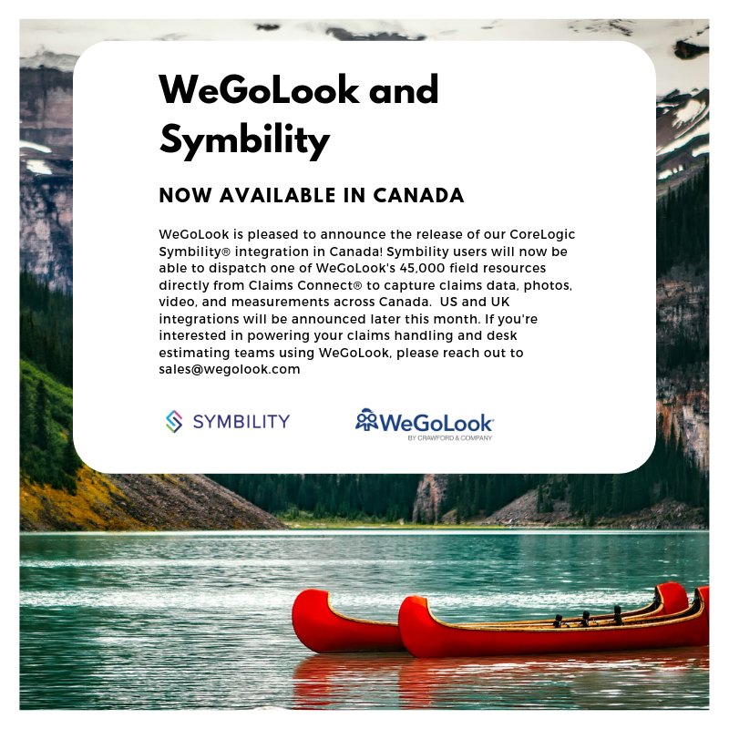 WeGoLook's tweet photo. We are proud to announce the release of our CoreLogic Symbility integration in Canada! @symbility @crawco
For more information on how to power your claims handling and desk estimating teams, reach out to our sales team at sales@wegolook.com #symbility #corelogic #wegolook https://t.co/cBUXWC0nez