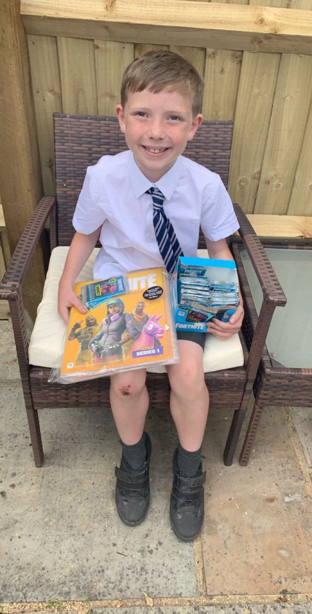 no1mel's tweet photo. Treat for my big boy for smashing his end of year report at school 🙌🏼❤️ #fortnite #tradingcards #son #report https://t.co/4EPhcjY5S3