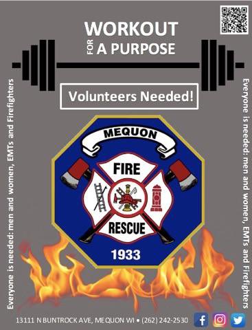 MequonFire's tweet photo. Want to start working out for a purpose?   
Join the Mequon Fire Department as a Firefighter or EMT.
No Experience Necessary - Training is Provided 
https://t.co/zRwuqKxgPl https://t.co/fHEZGcLFTD