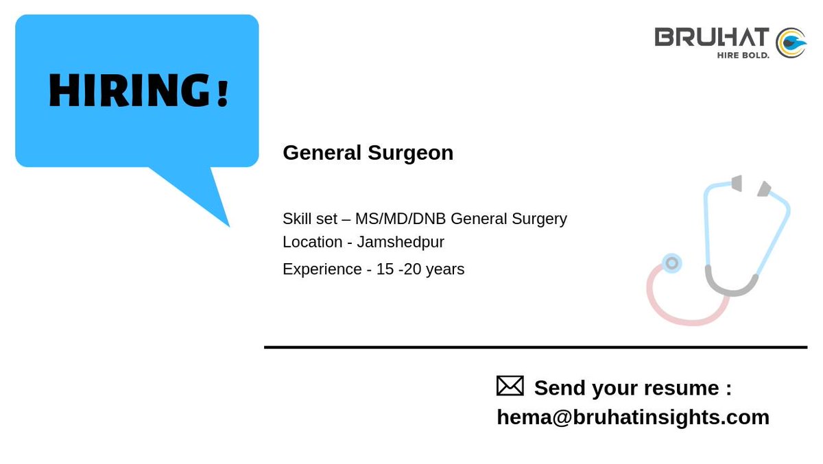 An amazing opportunity for #GeneralSurgeons with 15 to 20 years of experience!

Send us your profile and let's discuss it further!

#Doctors #GeneralSurgeons #HireBold @USidealRecruit