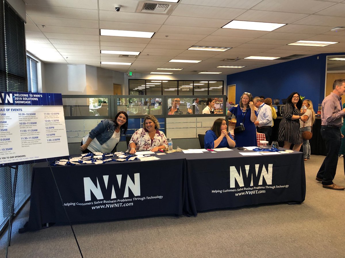 Kelly_SmithAnne's tweet photo. NWN Welcoming crew at NWN’s Solutions Showcase. ⁦@NWNCorporation⁩ https://t.co/2fqbxk2D6v