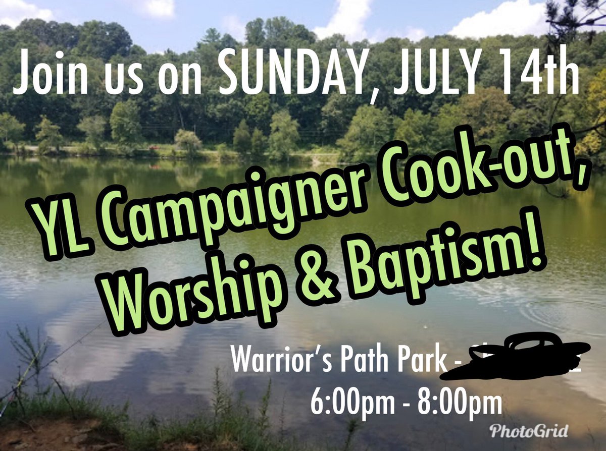 YLKingsport's tweet photo. Happy July!!! We are having a cookout 🌭🍔 and @jake_timbes is getting baptized this Sunday!! We will be at Warriors Path Park Shelter #1. If you wanna come be there at 6pm! All are welcome to attend! https://t.co/fBf0ELsnos