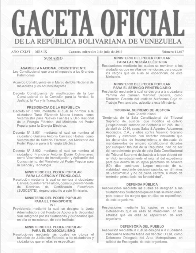 jojagarcia's tweet photo. Teóricamente en GO 41.667 del 3-7-19 Ley Constitucional que crea impuesto a los grandes patrimonios @PwC_Venezuela https://t.co/boyzHE7DTC