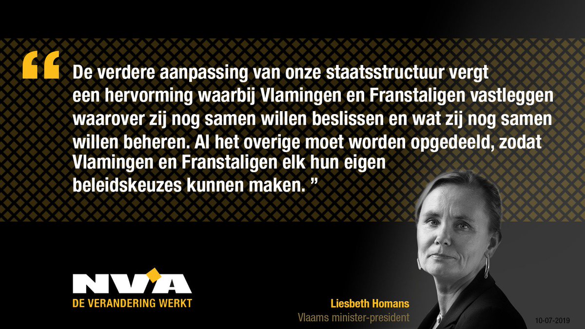 de_NVA's tweet photo. “Een verdere aanpassing van onze staatsstructuur is niet alleen wenselijk, maar gewoonweg noodzakelijk”, zegt Vlaams minister-president @LiesbethHomans in haar #11juli-toespraak. https://t.co/40oQu5YfZq