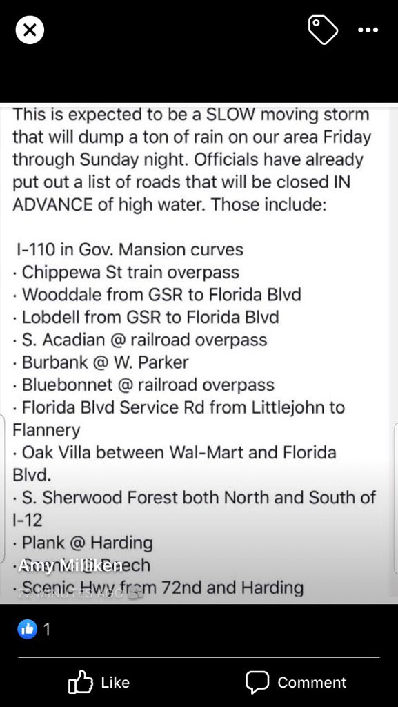 @BeauxTieSwag Also a list of road in BR predicted to be under water. Stay safe yall❤