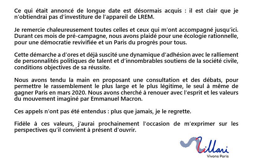 VillaniCedric's tweet photo. Fidèle à nos valeurs, j’aurai prochainement l’occasion de m’exprimer sur les perspectives qu’il convient à présent d’ouvrir. #VivonsParis https://t.co/c8qez7PSSN