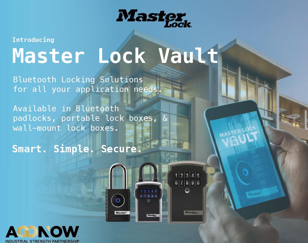 Introducing Master Lock Vault! 
The Master Lock Vault suite of Bluetooth enabled products can be mixed and matched to fit your application needs. Now available in: padlocks, portable lock boxes, and wall-mount lock boxes. Check them out on our website agonow.com!