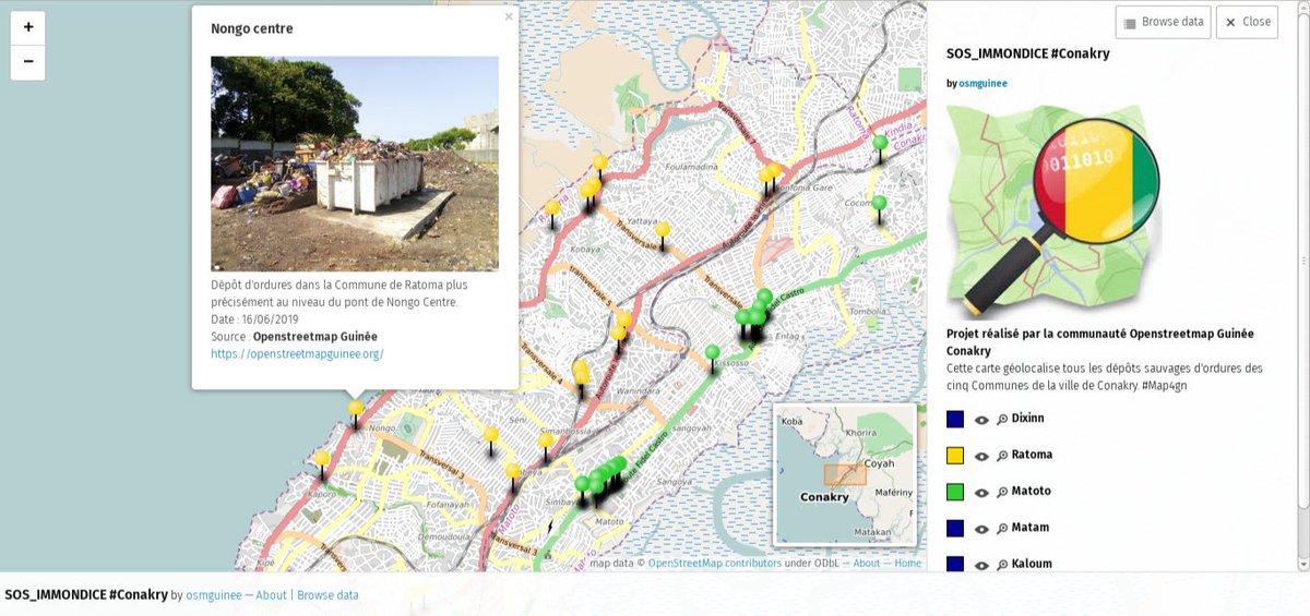 osmguinee's tweet photo. Le lien pour accéder à notre carte sur les dépôts sauvages de Conakry. #Map4gn #Kibaro
https://t.co/MAch6O2gQ2 https://t.co/9HrfZT7m5Z