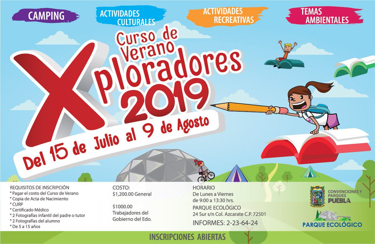 Conoce y aprende sobre el cuidado del medio ambiente en el curso de verano #Xploradores2019 del 15 de julio al 9 de agosto que tendrá lugar en el Parque Ecológico 🌳👦🏽👧🏽 
¡Inscríbete! 

Tel. 223 6424