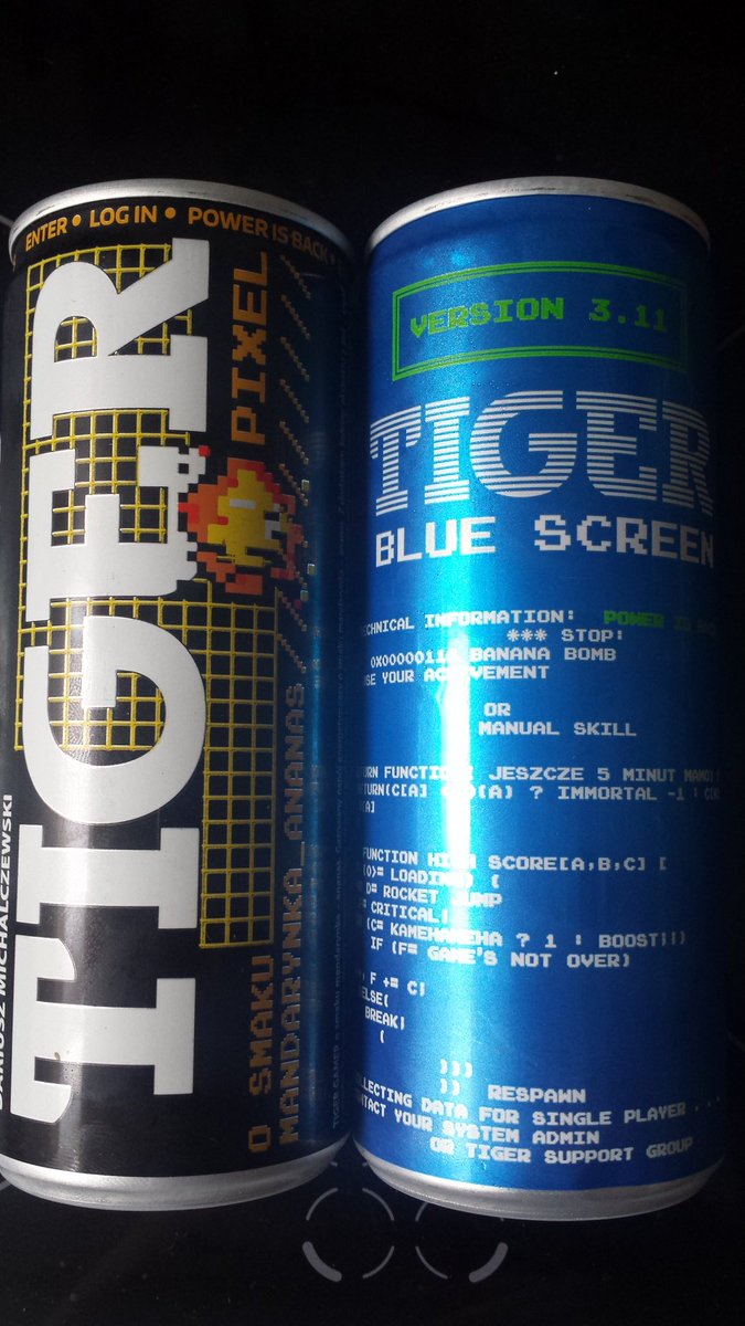 Wildk1n's tweet photo. Seen the Tiger Pixel one before but not the Tiger Blue Screen one and it got a chuckle from me (they are Mandarine &amp; Pineapple / Apple &amp; Kiwi flavours) https://t.co/WPTkqZQ4v4