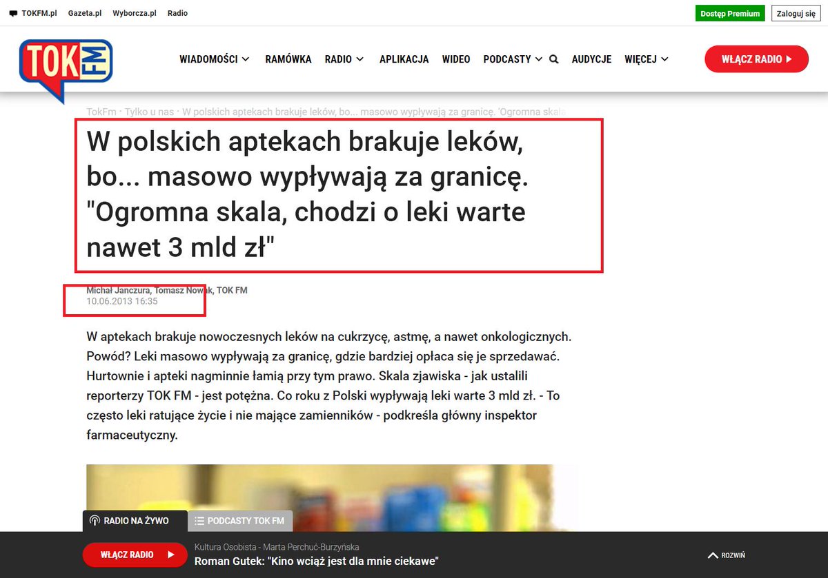 donkiszot1's tweet photo. @Leszczyna Pani nie robi z siebie ..... w czasach internetu. Rok 2013 - artykuł z waszego radia czyli TOK FM "W #aptekach #brakuje nowoczesnych #leków na cukrzycę, astmę, a nawet onkologicznych. " To chyba jeszcze za #Tusk.a https://t.co/abfWAuutU6