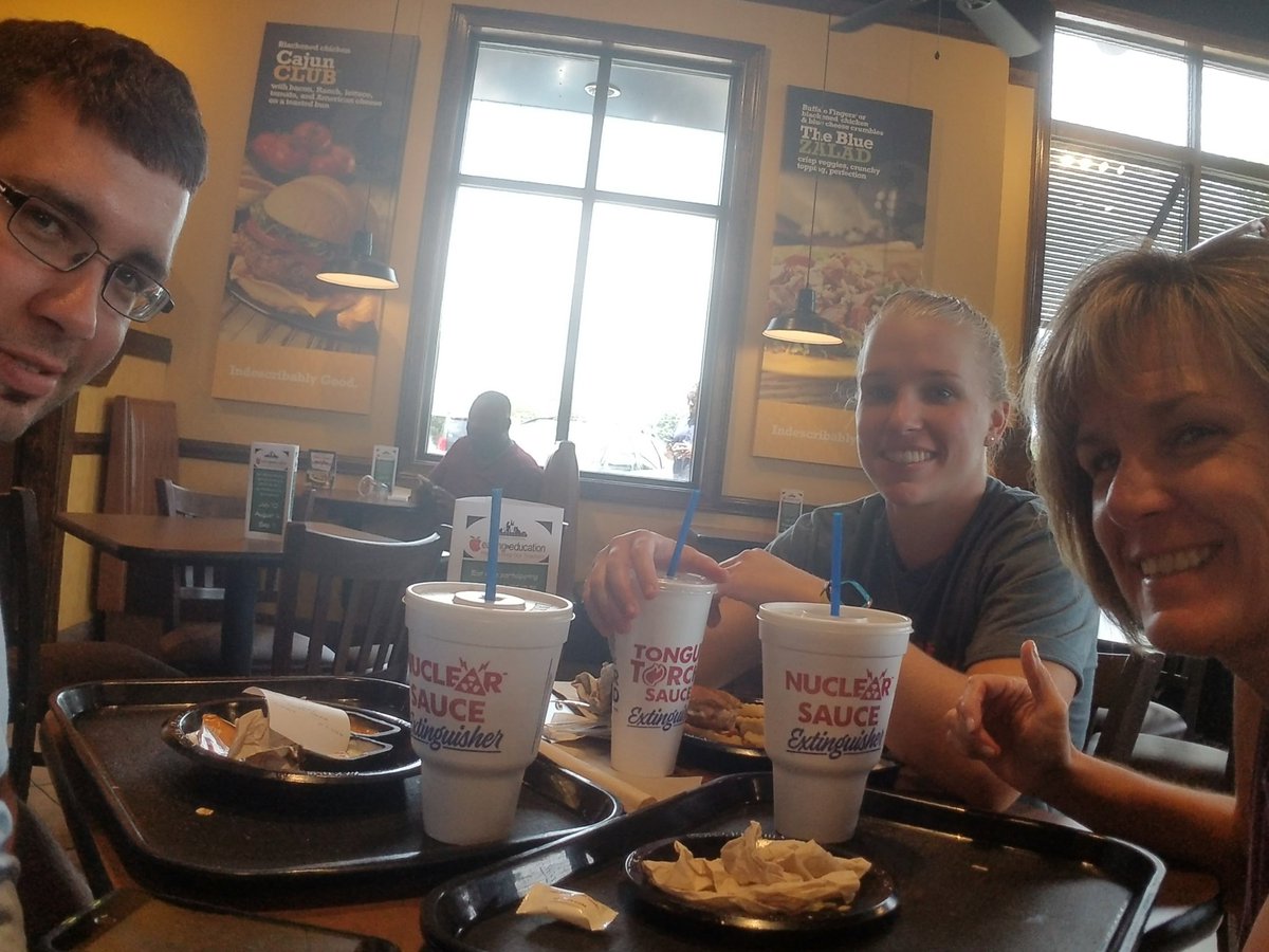 atreeves's tweet photo. .@SedgeGardenES #eatingforeducation at Zaxby's with my peeps this afternoon! (Chris and Bailey, thanks for hanging out with Mom on your day off!) https://t.co/fuMBAQFRFo