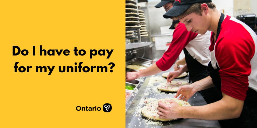 ONTatwork's tweet photo. Employers can require employees to pay for uniforms. Specify the amount and get consent in writing: https://t.co/XZLDNEuIvG #workfairON https://t.co/o29VXaBX7j