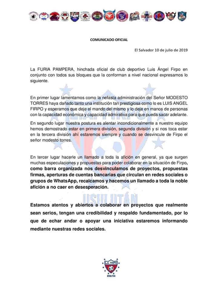 LosDeArce's tweet photo. Postura oficial @FuriaPampera 
@LAFirpo_oficial https://t.co/29D1qKSOON