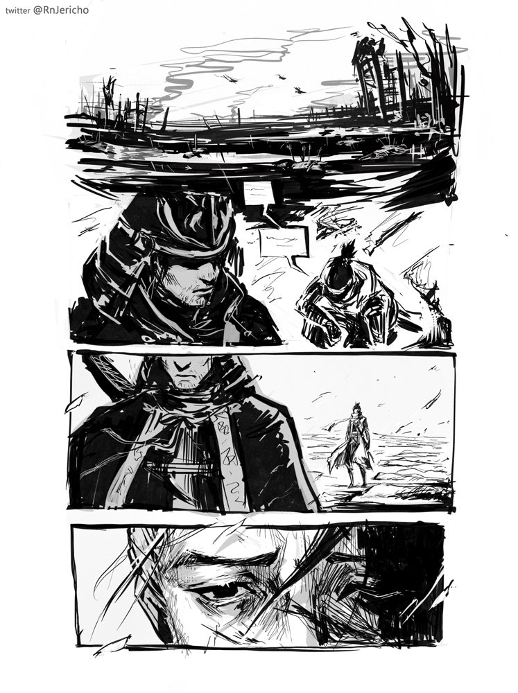 RnJericho's tweet photo. The Moon 🔹Part 01/02🔹
Kuro's Death AU, Wolf becomes Genichiro's shinobi.
🏹🐺 Genichiro/Wolf 

#SekiroFanArt #genikiro https://t.co/0C9xhAig8D
