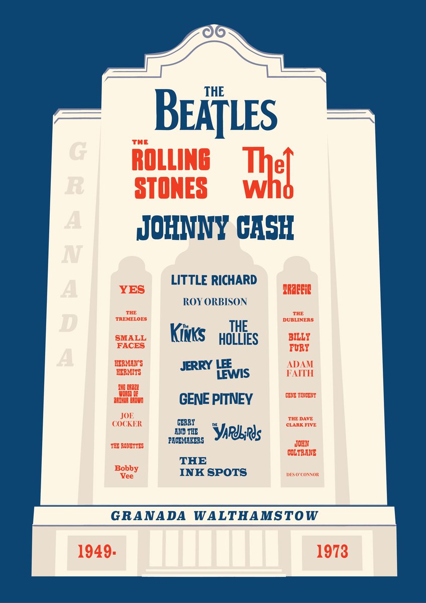 Work in progress on a poster showcasing all the great bands that played #Walthamstow Granada... now <a href="/MirthMarvelE17/">Mirth Marvel & Maud</a> Waltham-nerds, fact checking - did all these bands play? #e17 #granada #mirth