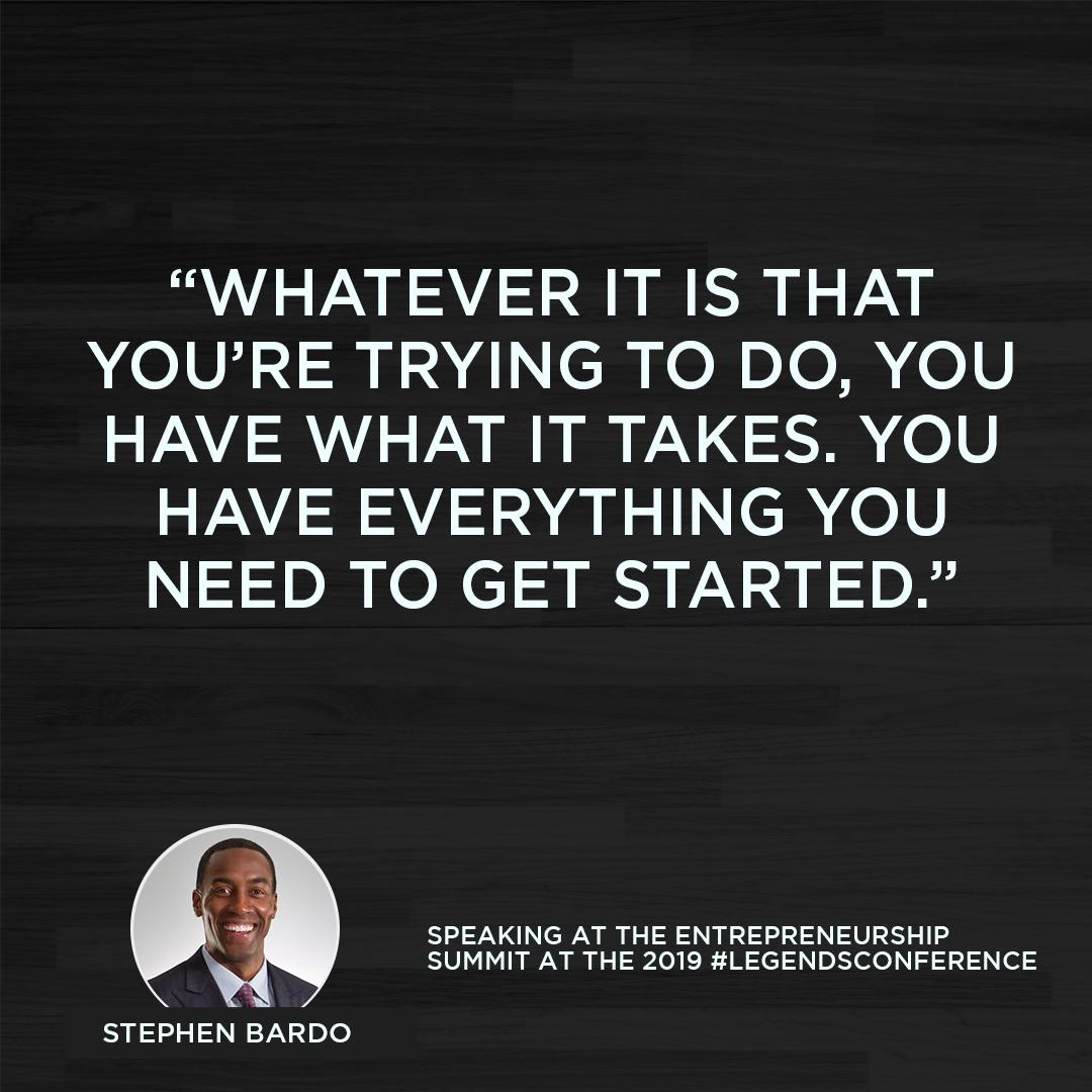 .@stephenbardo with major words of encouragement for all of our aspiring entrepreneurs! #LegendsofBasketball
#LegendsConference | #NBASummer