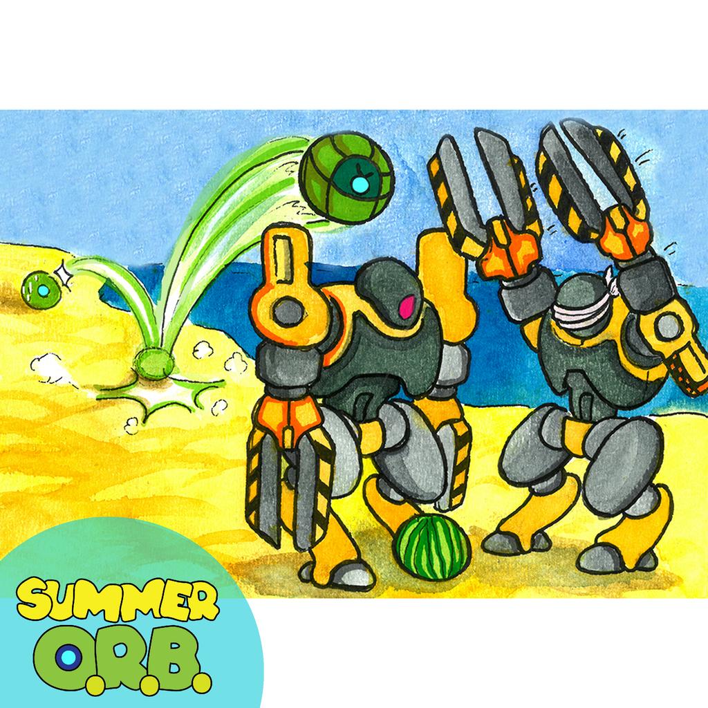 karva_games's tweet photo. O.R.B. mistaking a watermelon as a fellow companion in trouble. To the rescue! 🍉

#orbthegame #karvagames #indiedevhour #indiegame #indiedev #IndieGameDev #gamedev #traditionalart #watercolor #summerorb2k19 #summer #robots #suikawari #watermelon #watermelonsplitting https://t.co/JhdmeDcWT9