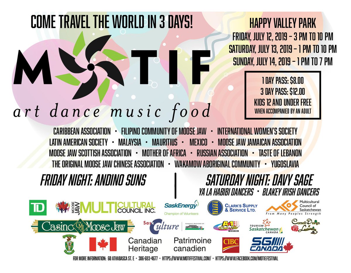 Motif 2019!

A special thanks to our Gold Sponsors: The Canadian Heritage Fund, TD Bank Group, and SaskCulture. Without them, Motif 2019 would not be possible!