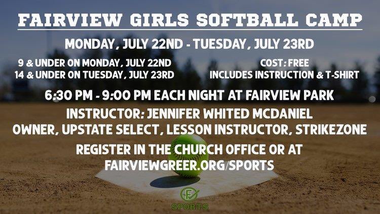 FairviewSports's tweet photo. Today is the last day to register and be guaranteed a t-shirt! #signup #softballcamp #fvsports #fairviewgreer https://t.co/N1X0DV1gTz