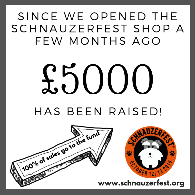 SchnauzerfestUK's tweet photo. Thanks to all your generosity our online shop - a new venture for #Schnauzerfest2019 has raised a whopping £5000 in sales. ALL of which reaches registered charity #DBARC - we keep nothing back for stock, we never spend your money on anything. Be proud #Schnauzerfesters tonight. https://t.co/W87p2OtDqb