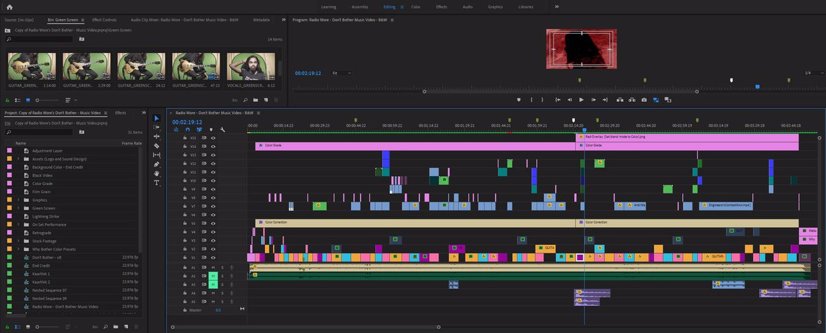 NightgazeST's tweet photo. Take a peek at the editing timeline for the @RadioWore Why Bother video! Check out the video with the link in bio! 
#rock #editing #musicvideos #musicvideo #timeline #blues #grunge #Filmmaking #filmedit https://t.co/uhl8Oqw3cx