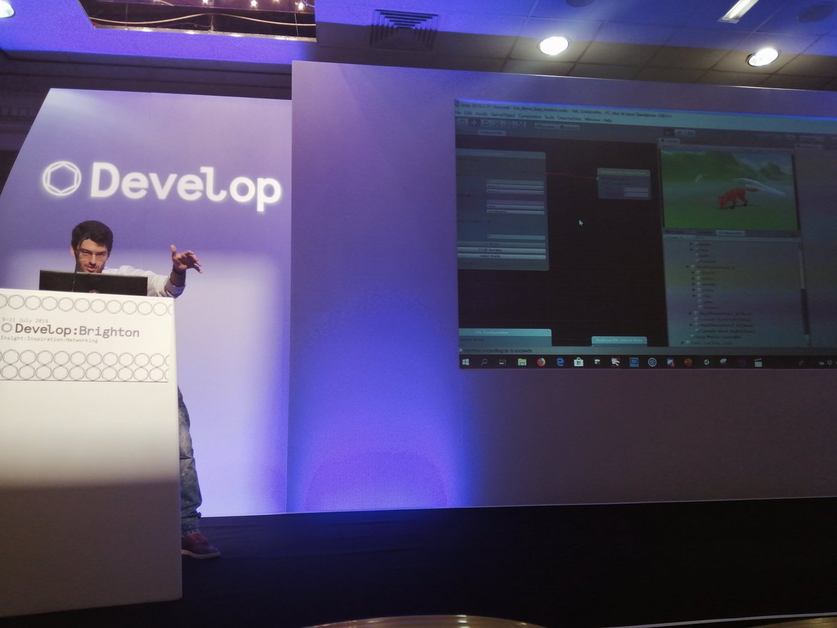 _evelyntan's tweet photo. @iggiphd represent! Really nice live demo by @Carlotes247 on his #InteractML project. Looks like he's casting a spell but he is trying to calibrate some custom hand gestures to move the fox 🦊
#DevelopConf #developbrighton
#phdlife #gamesresearch https://t.co/mIu4oSKHUS
