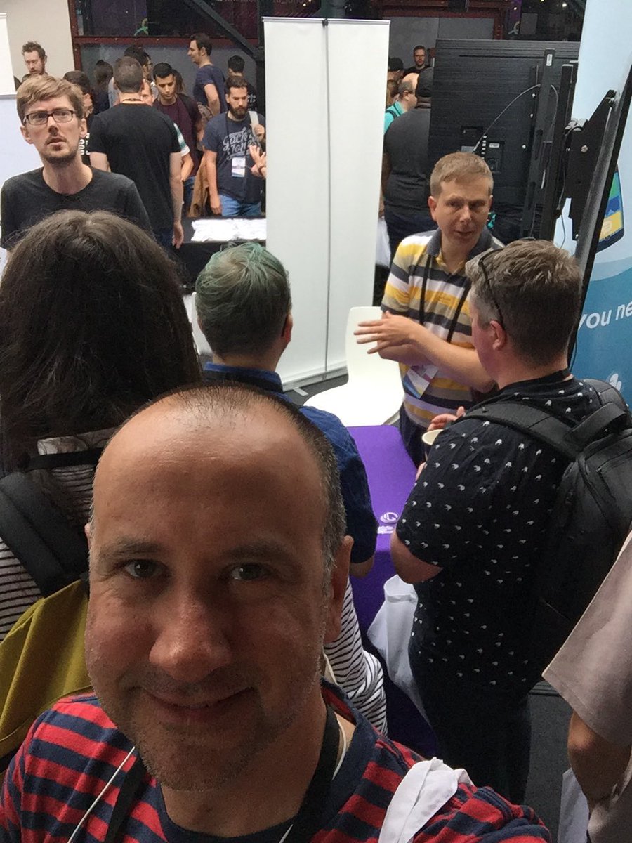EugeneMolari's tweet photo. It was good to catching up with our old buddy @muzzlehatch_ at the @gatsbyjs booth today at the first @jamstackconf in #London #jamstack #JAMstack #JAMstackLondon https://t.co/TxeW0H4Sae