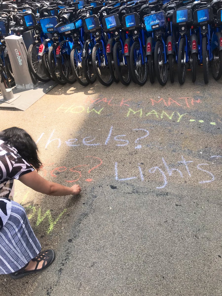 MathforAmerica's tweet image. Sidewalk art, MƒA style. MƒA Master Teacher @_b_p leads “#SidewalkMath” as we take to the streets of NYC to display mathematics in a fun, engaging, + interactive way. Math doesn’t have to only live in our classrooms! #MfASummerThink