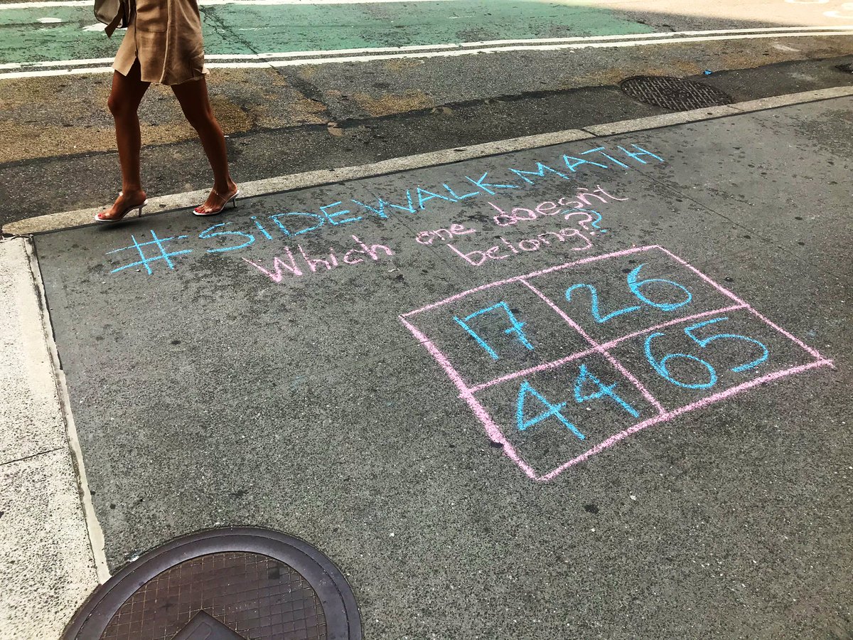 MathforAmerica's tweet image. Sidewalk art, MƒA style. MƒA Master Teacher @_b_p leads “#SidewalkMath” as we take to the streets of NYC to display mathematics in a fun, engaging, + interactive way. Math doesn’t have to only live in our classrooms! #MfASummerThink