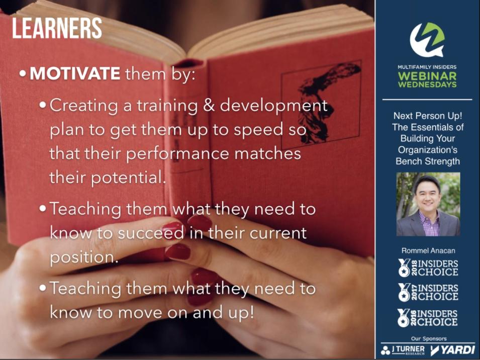 Yardi's tweet photo. "The learning never stops." On today's @mfinsiders Webinar Wednesday, @RommelAnacan gives top #leadership tips for building strong teams. #aptweb https://t.co/fF2vSG4iAm