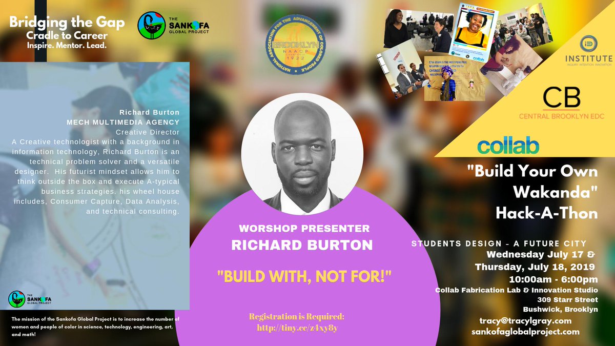 SankofaGProject's tweet photo. So excited that #RichardBurton aka #Rozwell of .@mechmulti
will lead the first mini-workshop of the #BuildYourOwnWakanda #Hackathon. The focus? "Build With, Not For" There is still time to register as a volunteer! https://t.co/myedtihbBj https://t.co/k4T7dVLO6P