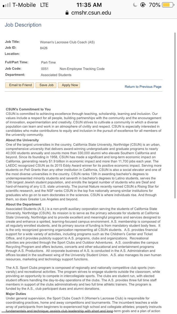 csunwlax's tweet image. Hello everyone, we are looking for any potential candidates who are interested in becoming our head coach for this 2019-2020 term! Share this to anyone who is interested in this position. Look for job title “Women’s Lacrosse Club Coach”
Link is down below: cmshr.csun.edu/psc/HNRPRD/EMP…