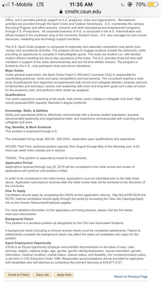 csunwlax's tweet image. Hello everyone, we are looking for any potential candidates who are interested in becoming our head coach for this 2019-2020 term! Share this to anyone who is interested in this position. Look for job title “Women’s Lacrosse Club Coach”
Link is down below: cmshr.csun.edu/psc/HNRPRD/EMP…
