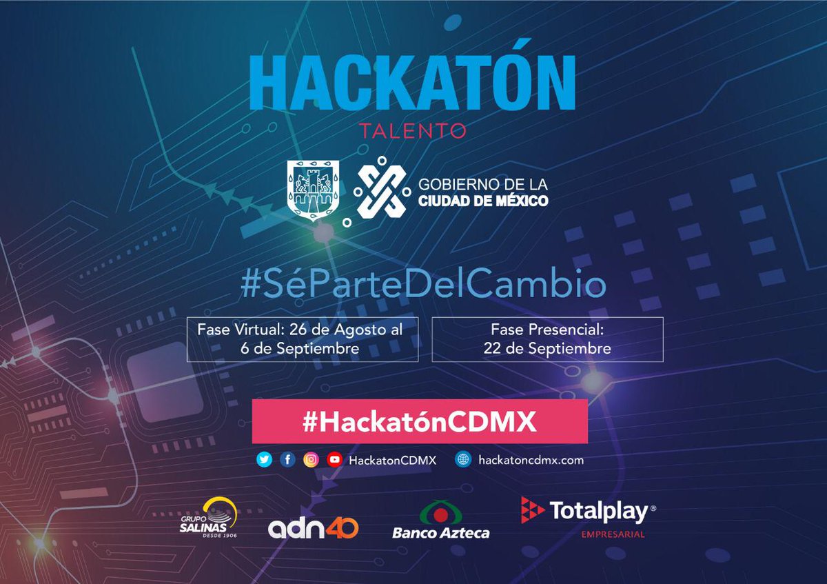 AztecaMich's tweet image. 🔵 ¡Este evento es para ti! Se buscan profesionistas de todas las disciplinas para resolver problemas de innovación social, financieros o movilidad en el próximo #HackatónCDMX. ¡Inscríbete ya! @HackatonCDMX y @GrupoSalinas ➡ hackatoncdmx.com