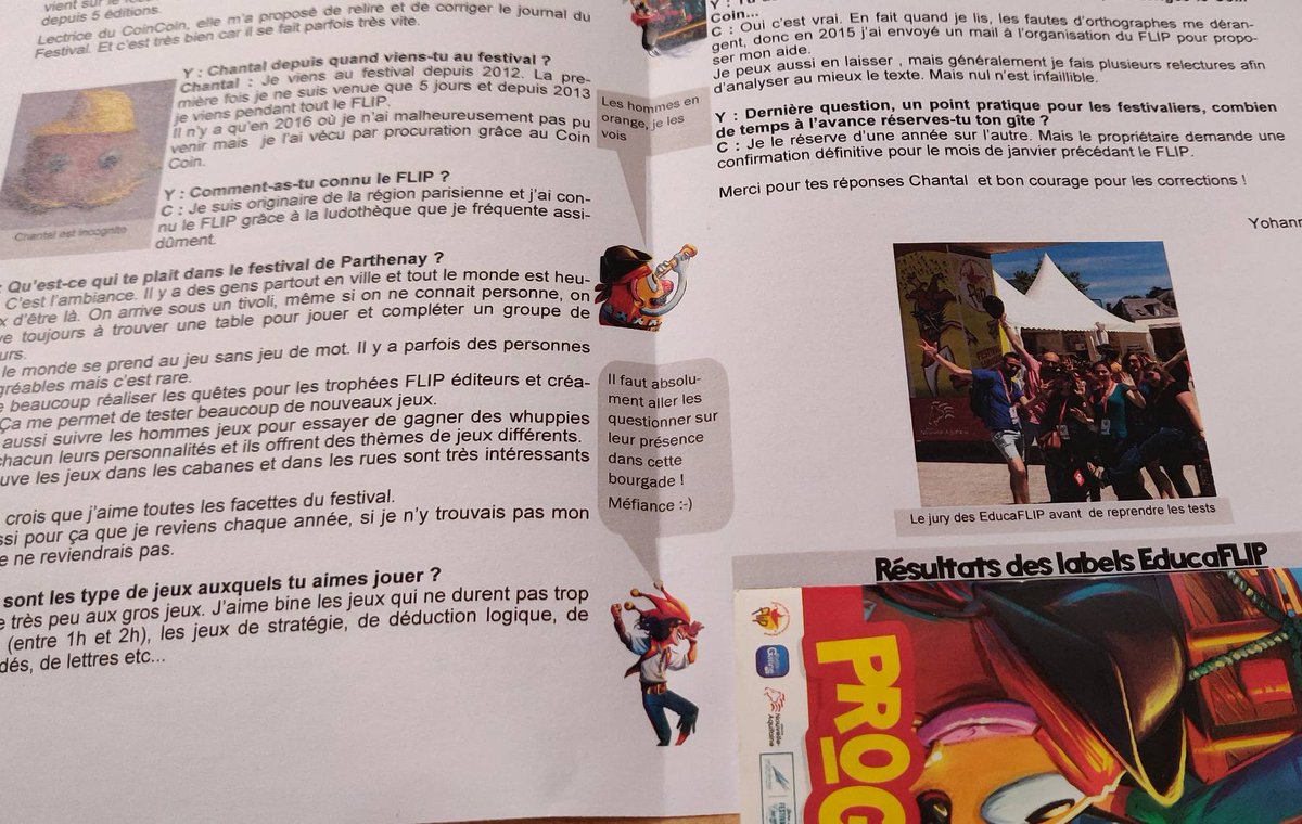 Le Coin Coin numéro 2 est en cours d'impression...  Premier jour et déjà 1h de décalage, heureusement ce n'est que pour demain 10h.
Vous pourrez retrouver les résultats des labels #EducaFLIP  et une interview de Chantal - festivalière.
#FlipParthenay #J2S #Boardgame #Parthenay