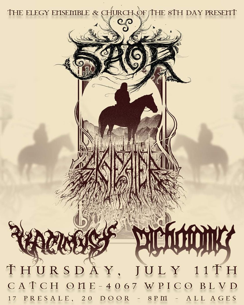 Tomorrow night! 
Join us in welcoming Saor for their first ever U.S. appearance!
@church8thday
#metal #folkmetal #blackmetal #melodicdeathmetal #deaththrash #losangelesmetal