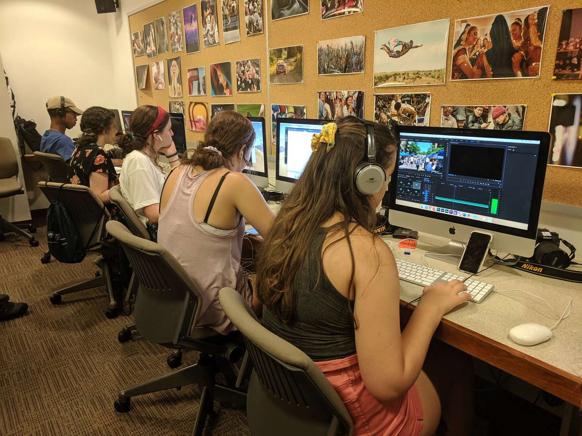 PSUCommCamp's tweet photo. #WeAre hard at work writing articles, analyzing audio, and compiling video footage. #DJC2019 https://t.co/FHnOLwrmaX