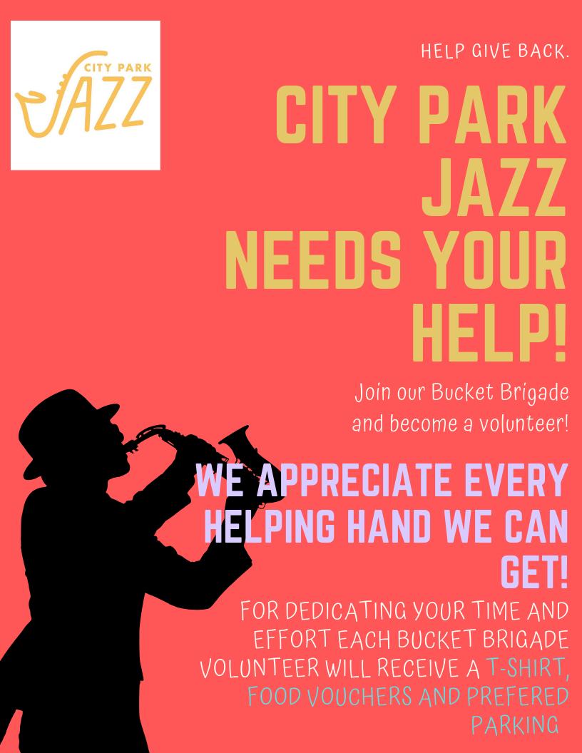 Looking for a fun, easy-going volunteer opportunity? Well you're in luck! City Park Jazz is looking for Bucket Brigade volunteers at our Sunday concerts! Visit the volunteer booth at the next concert or our website to learn more. #CityParkJazz #Volunteer