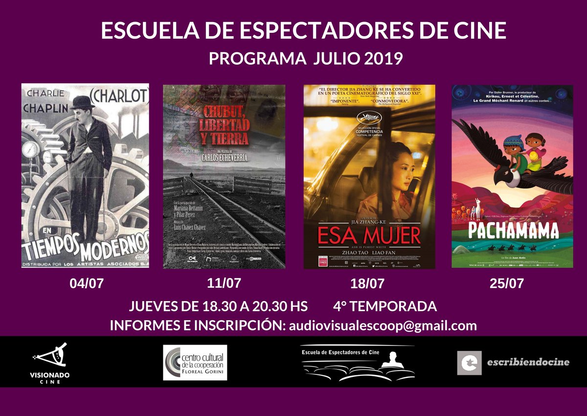 EscEspCine's tweet photo. Programa #julio #Chaplin #ChubutLibertadyTierra de #CarlosEcheverría #Esamujer y clase especial de #animación por estreno de #ToyStory4 y #Pachamama (#Netflix) #estrenos #analisis @VisionadoCine @escribiendocine  @agendaccc https://t.co/Szcoyzmj7h
