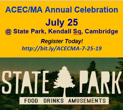 ACECMA's tweet photo. 7/25 @ACECMA Annual Celebration @ State Park, Kendall Square, Cambridge, 5:30 – 8 PM
Mid-Summer Evening: Honor ACEC/MA Leaders, See Friends, Pinball, Table Shuffleboard, Billiards, Fun
Info: https://t.co/KzYaYSzG6T
#ACECMAEvent #Massachusetts #engineering #networking https://t.co/Zn80GyodN8