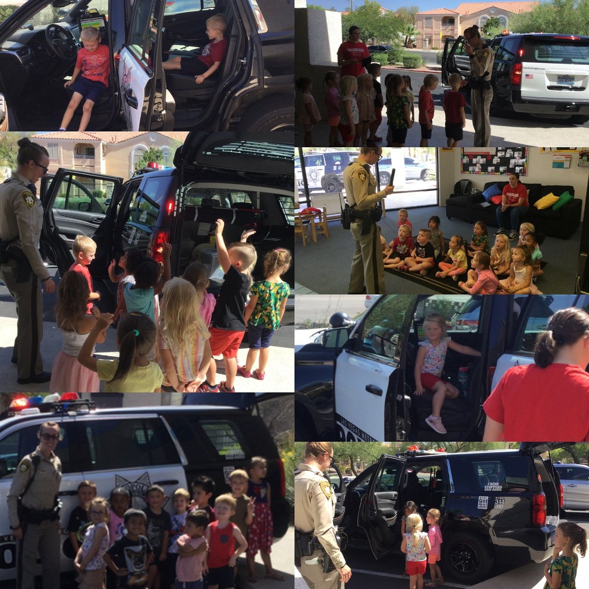 LVMPDNWAC's tweet image. La Petite Academy had a special visit with Officer Van Dyke to talk about how to be safe and who to call in an emergency!  The preschool and prek kids had a great time sharing stories and exploring the police car!  Thank you La Petite Academy! @LVMPD @lapetiteacademy