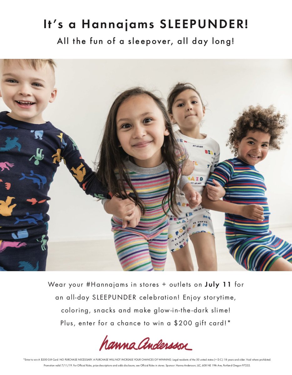 Put on those PJ’s and join us tomorrow <a href="/happyhannas/">Hanna Andersson</a> for a #Hannajams SLEEPUNDER ... storytime, coloring, snacks &amp; more are all on tap! 😴🥳