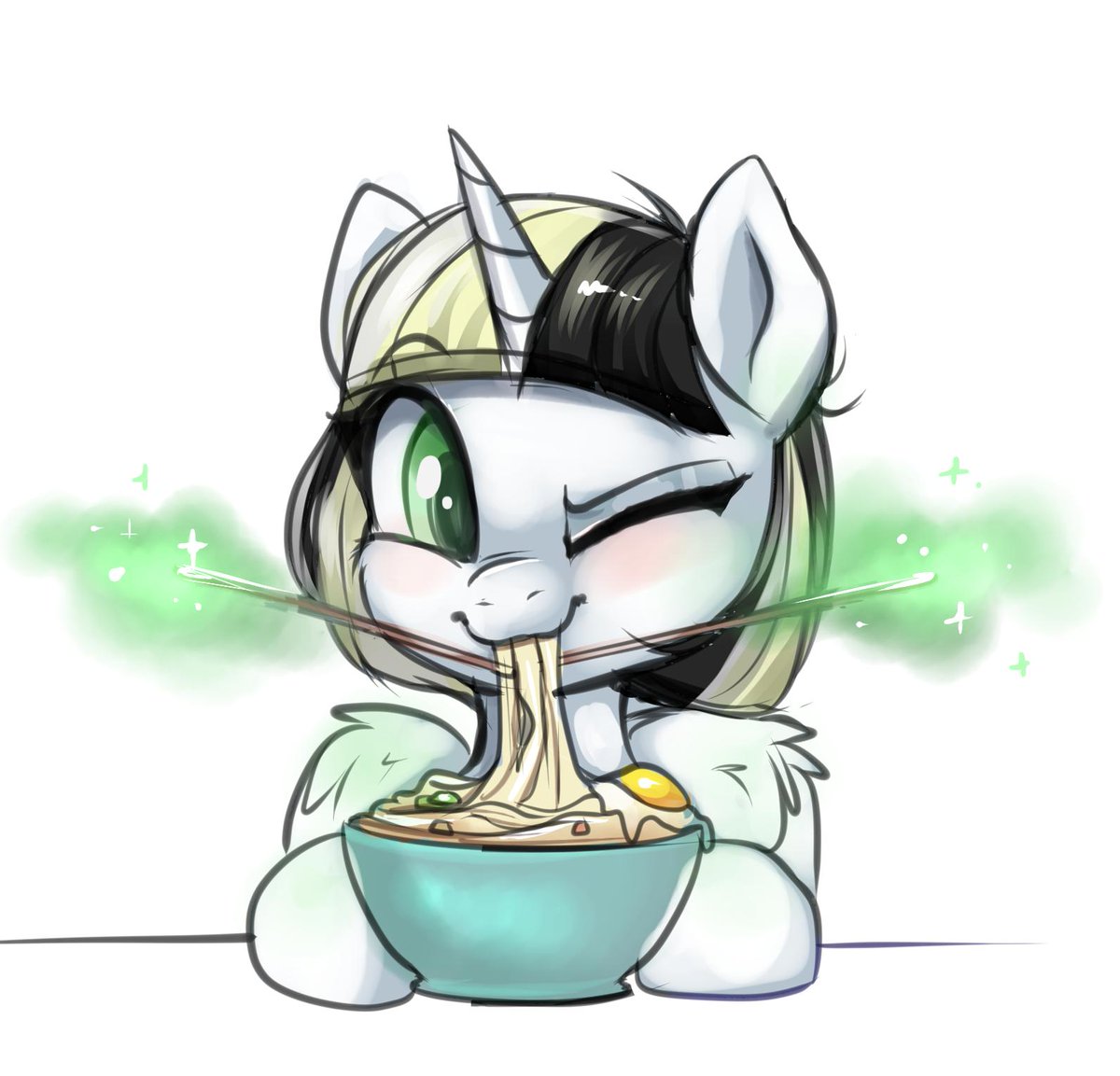 A cute ponyo nomming some ramen for <a href="/mlp_SunStone/">Sun Stone</a> ! 🍜