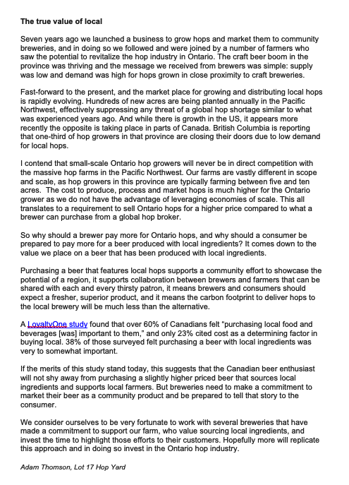 Why should a brewer pay more for ON hops and why should a consumer pay more for a beer made with local ingredients? Here are a few of my thoughts, but I'd like to hear from you. #onhops #buylocal #craftbeer <a href="/thegrowlerON/">The Growler Ontario</a> @Edible_Ottawa @dominioncitybc <a href="/churchkeybeer/">Church-Key Brewing</a>