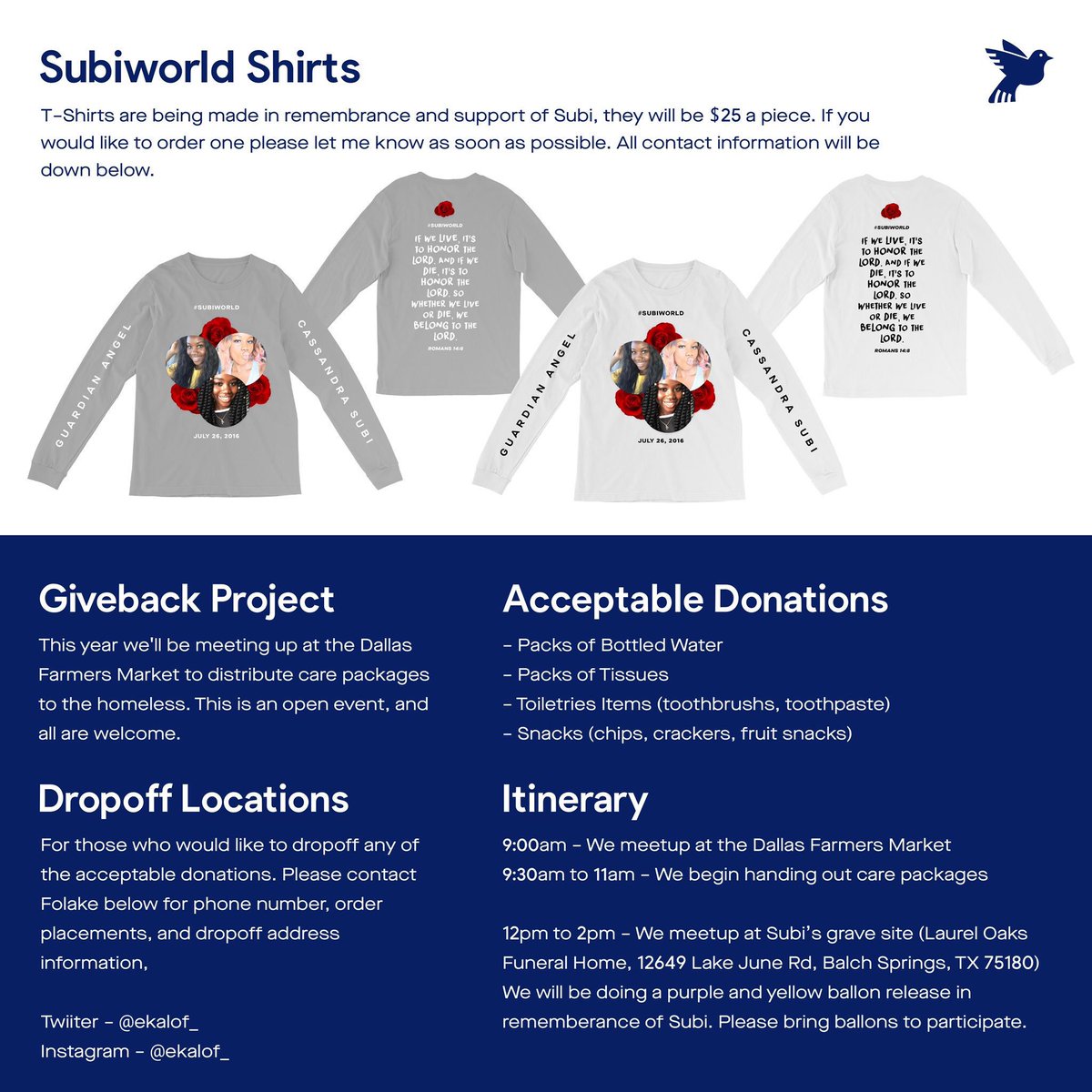 _PrincessCatttt's tweet photo. In honor of Casandras passing about 3 years ago weβre continuing the #SubiWorldGiveBackProject
This year were giving out care packages to the homeless. If youβd like to volunteer or just donate, please let me know. #SubiWorld #RIPSubi https://t.co/wAf9HofiaE