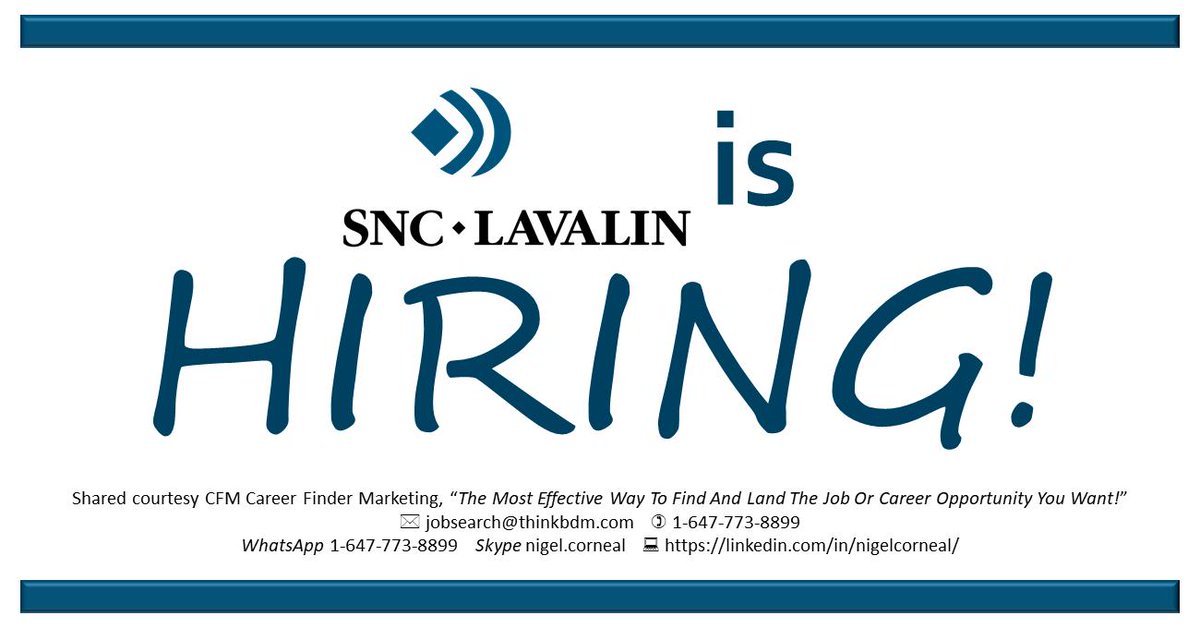 #CFMJobs SNC-Lavalin is #Hiring! Civil Municipal Engineer in #Ottawa, #Ontario. Apply here ow.ly/NJPp30mJYub #ottawajobs #engineering #engineers #engineerjobs #civilengineer #civilengineerjobs #jobs #careers
~
... shared courtesy Nigel Corneal linkedin.com/in/nigelcornea…