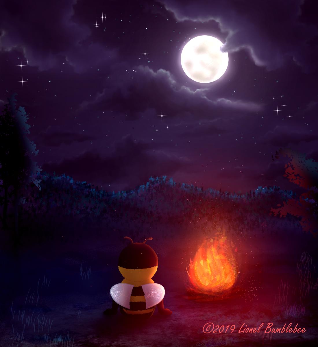 lionelbumblebee's tweet photo. The Summer night scenery is a wonder to behold. Follow us across social media for more Lionel themed content. 🌕🌕🌕 #Summer #moon #night #camping #trees #warm #seasons #bee #Bumblebee  #happy #fun #art #digitalart #drawing #illustration https://t.co/FL9IpUoXlV