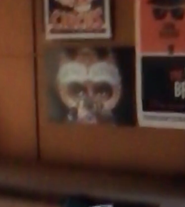 spotted the dangerous design again! i got a facetime call from jimin and noticed this on the bedroom wall, there’s other posters as well but i’m just really happy to see michael there  #btsworld